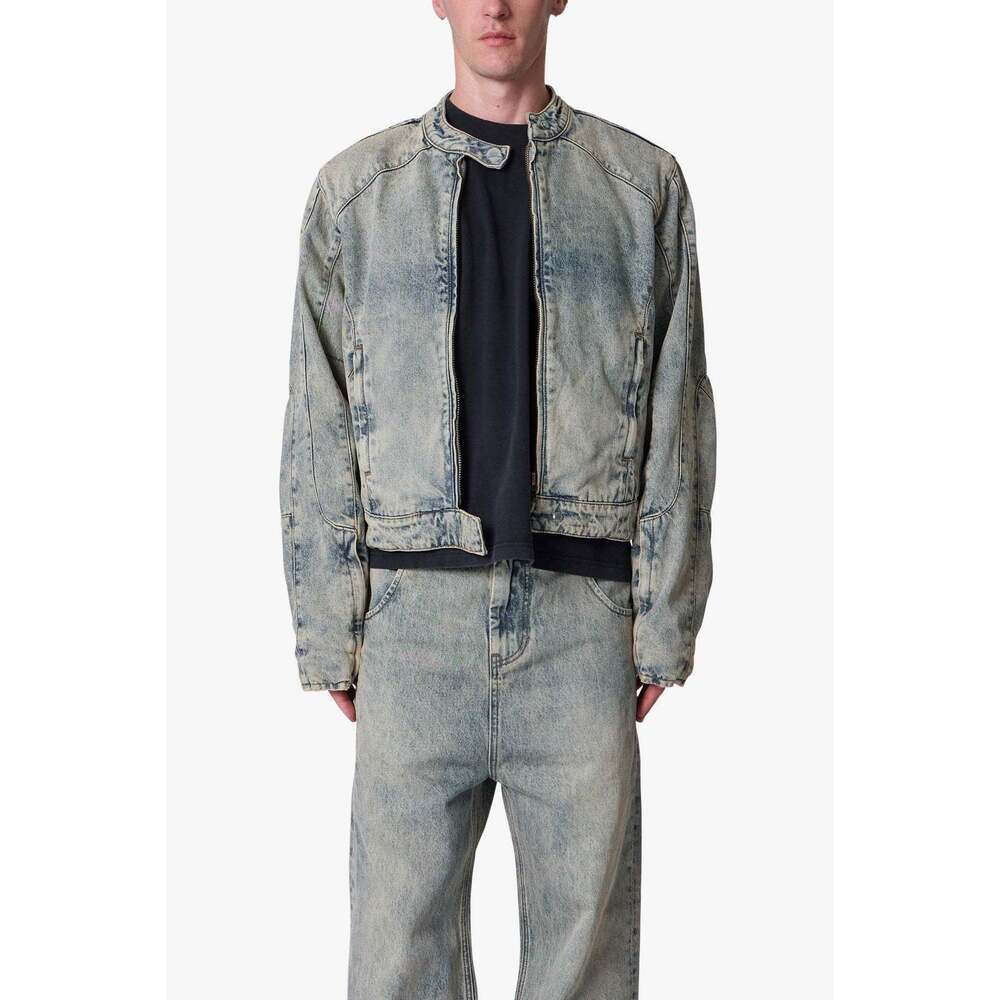 Men’s Moto Denim Jacket - Vintage Blue Size XXLVintage Blue / XXL